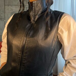 women’s black leather vest